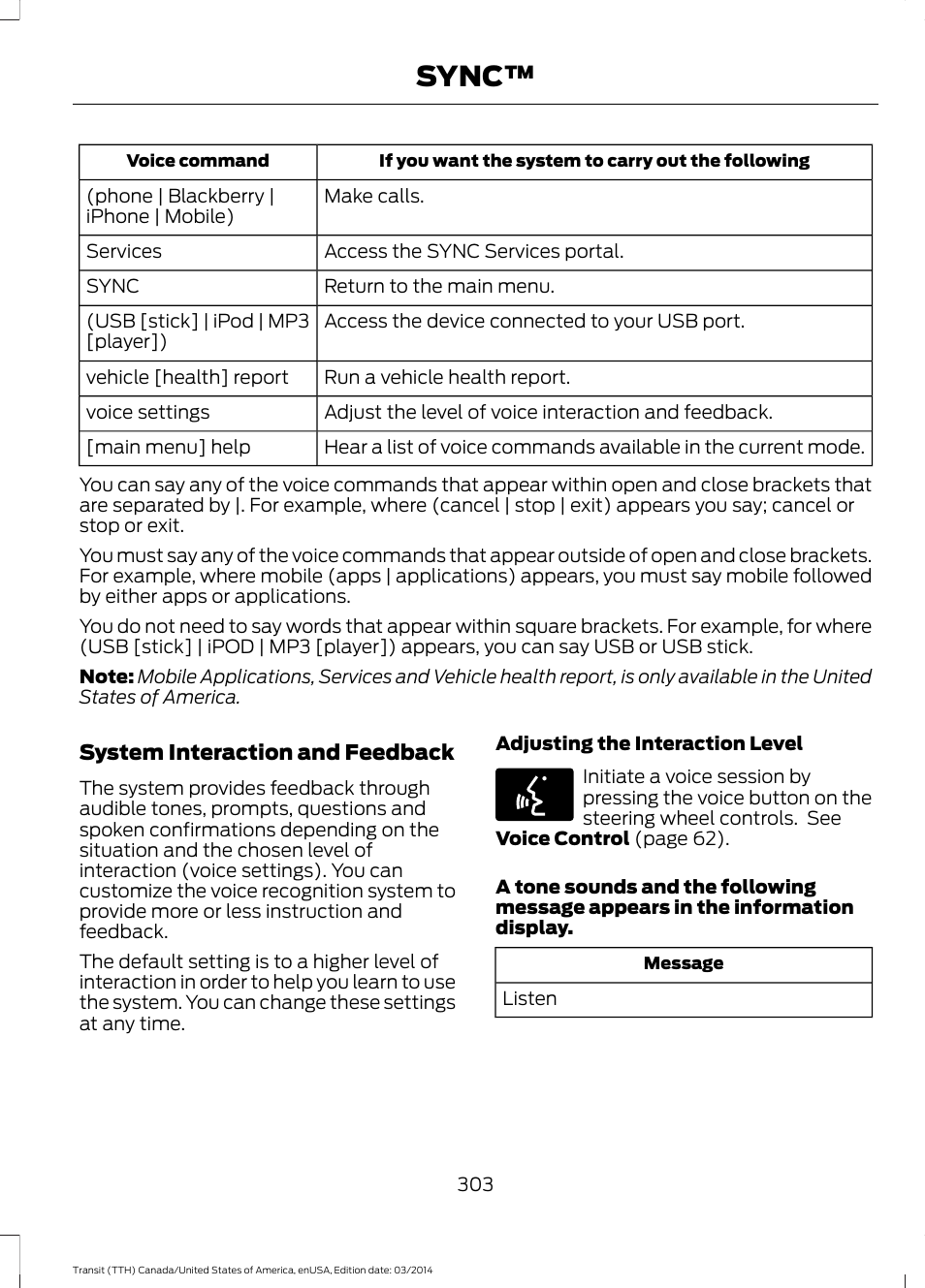 Sync | FORD 2015 Transit v.1 User Manual | Page 306 / 461