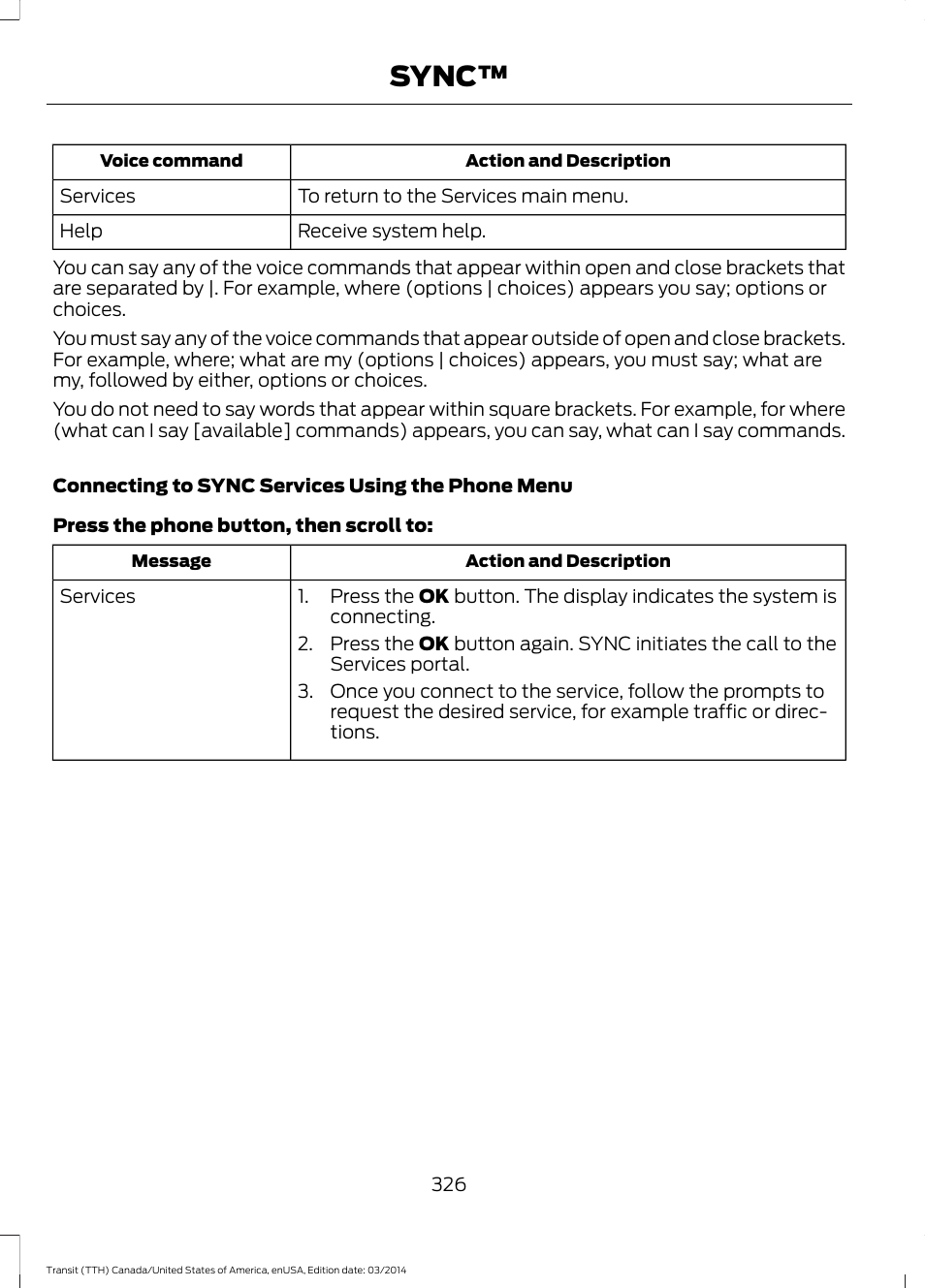 Sync | FORD 2015 Transit v.1 User Manual | Page 329 / 461
