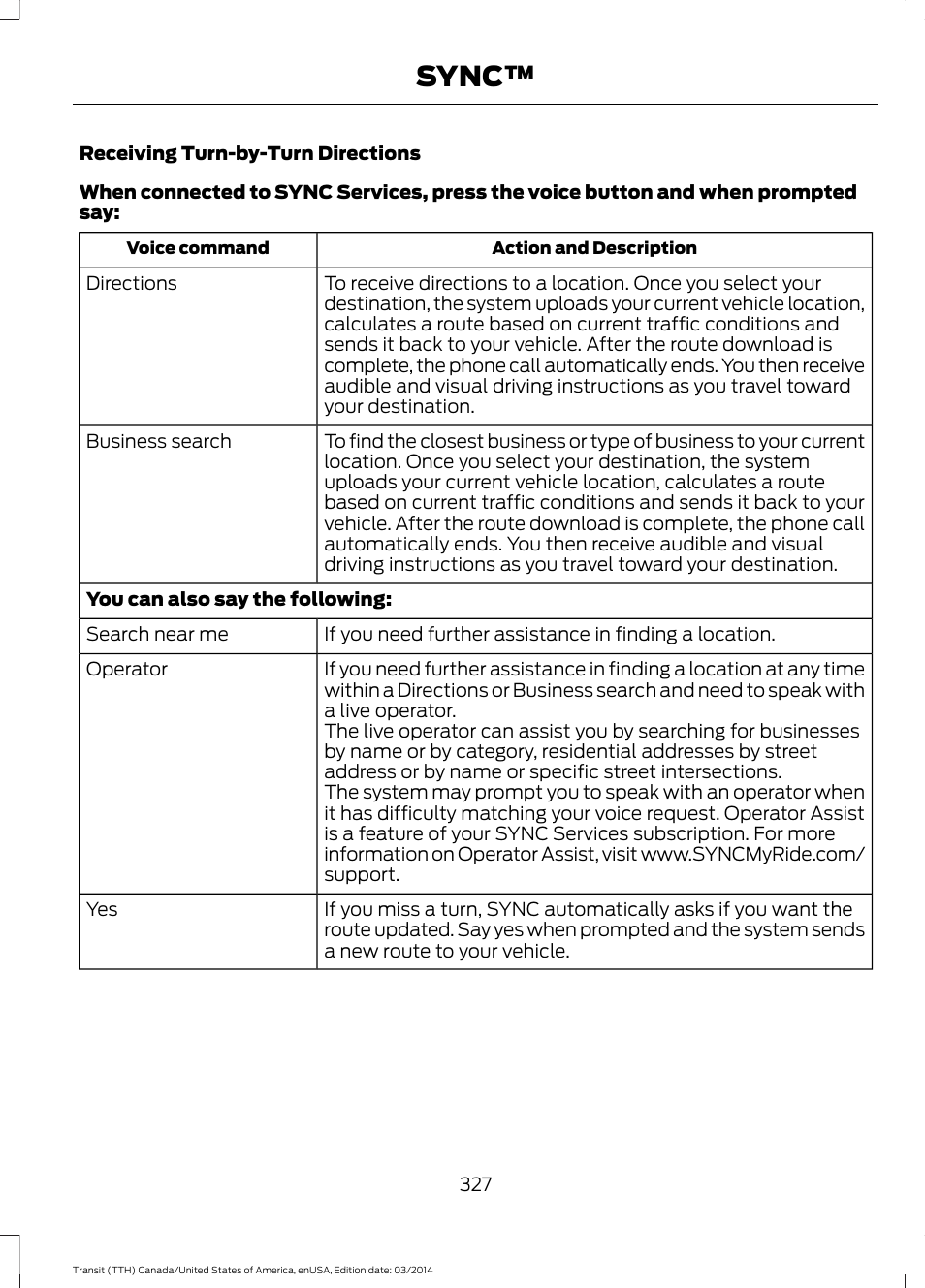 Sync | FORD 2015 Transit v.1 User Manual | Page 330 / 461