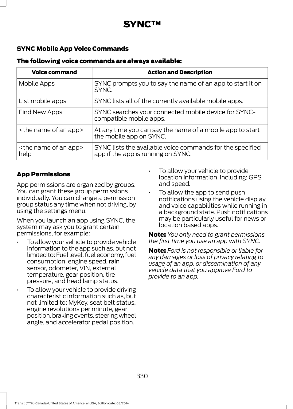 Sync | FORD 2015 Transit v.1 User Manual | Page 333 / 461