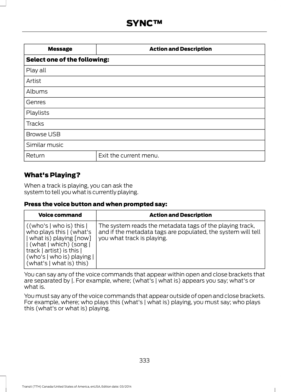 Sync | FORD 2015 Transit v.1 User Manual | Page 336 / 461