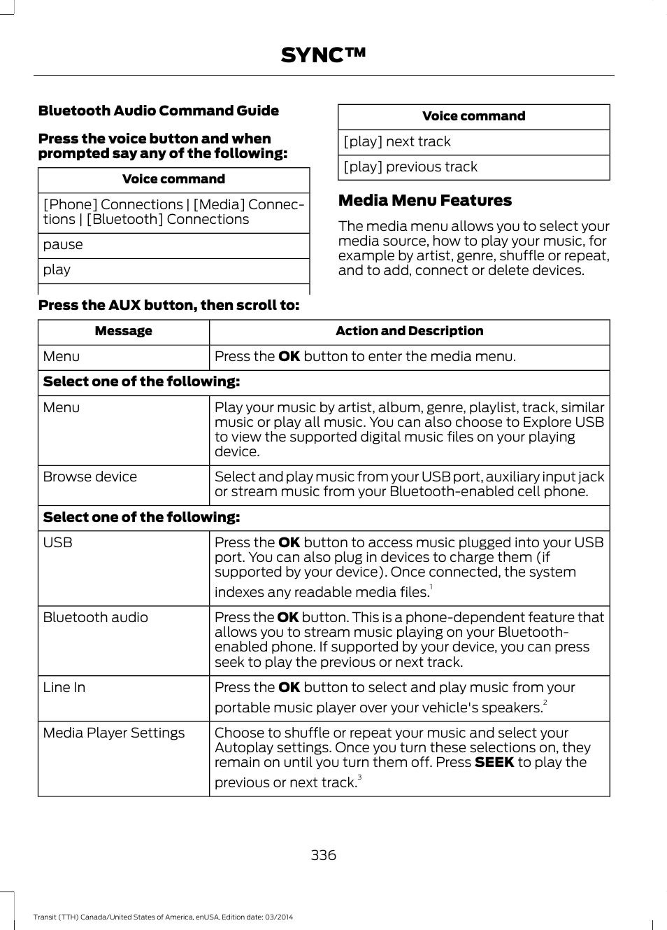 Sync | FORD 2015 Transit v.1 User Manual | Page 339 / 461