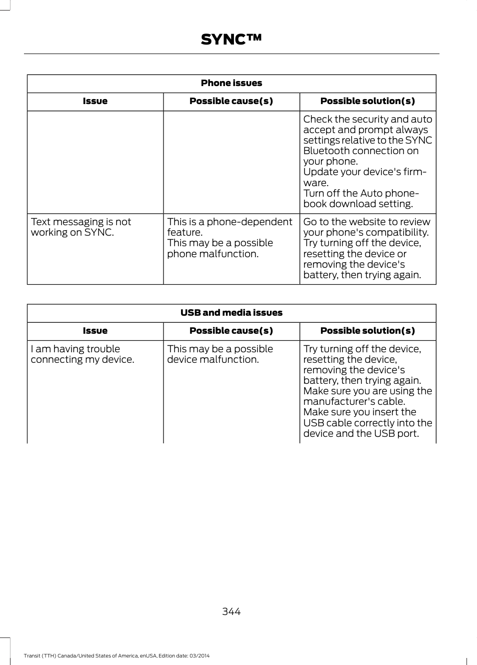 Sync | FORD 2015 Transit v.1 User Manual | Page 347 / 461