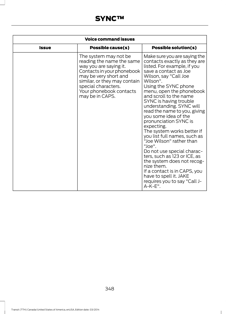 Sync | FORD 2015 Transit v.1 User Manual | Page 351 / 461