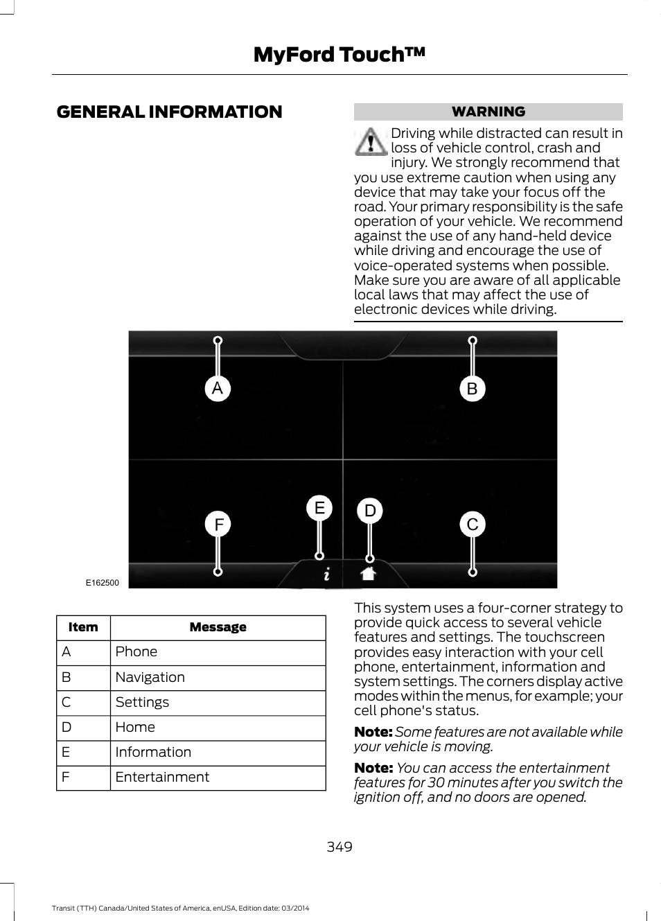 Myford touch, General information | FORD 2015 Transit v.1 User Manual | Page 352 / 461