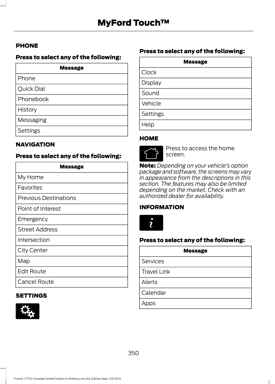 Myford touch | FORD 2015 Transit v.1 User Manual | Page 353 / 461