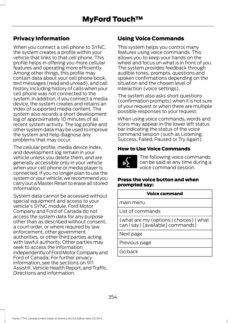 Myford touch | FORD 2015 Transit v.1 User Manual | Page 357 / 461