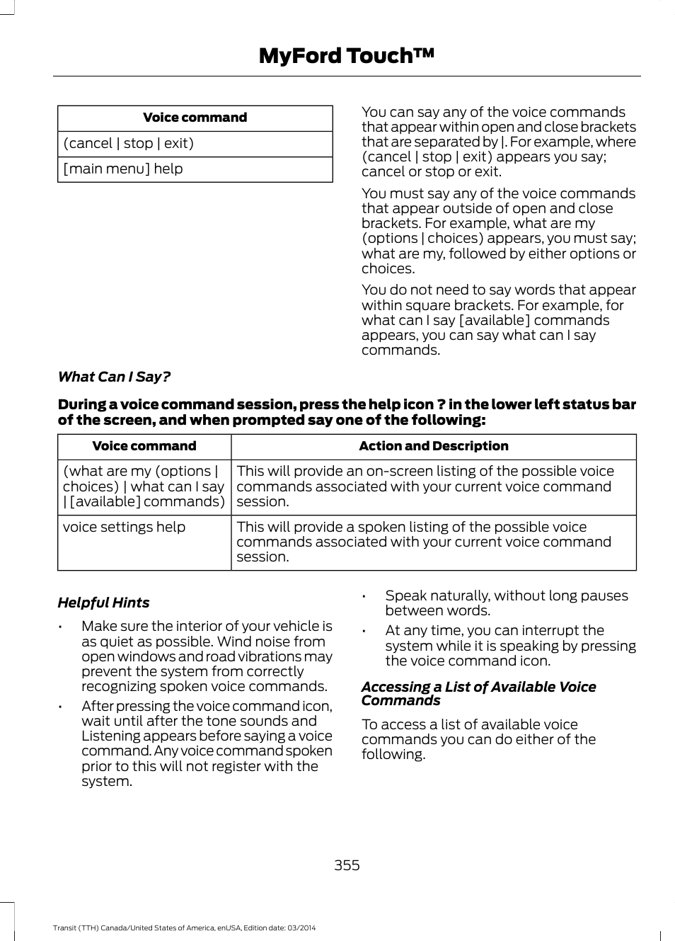 Myford touch | FORD 2015 Transit v.1 User Manual | Page 358 / 461