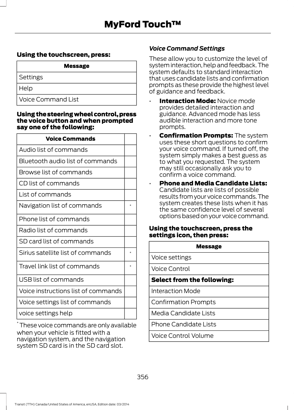 Myford touch | FORD 2015 Transit v.1 User Manual | Page 359 / 461