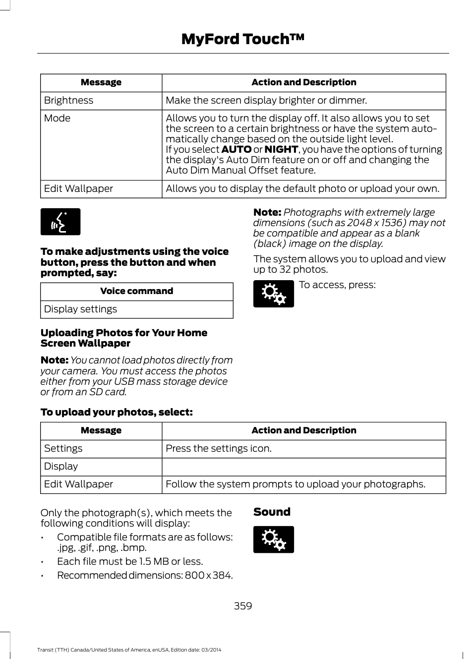 Myford touch | FORD 2015 Transit v.1 User Manual | Page 362 / 461
