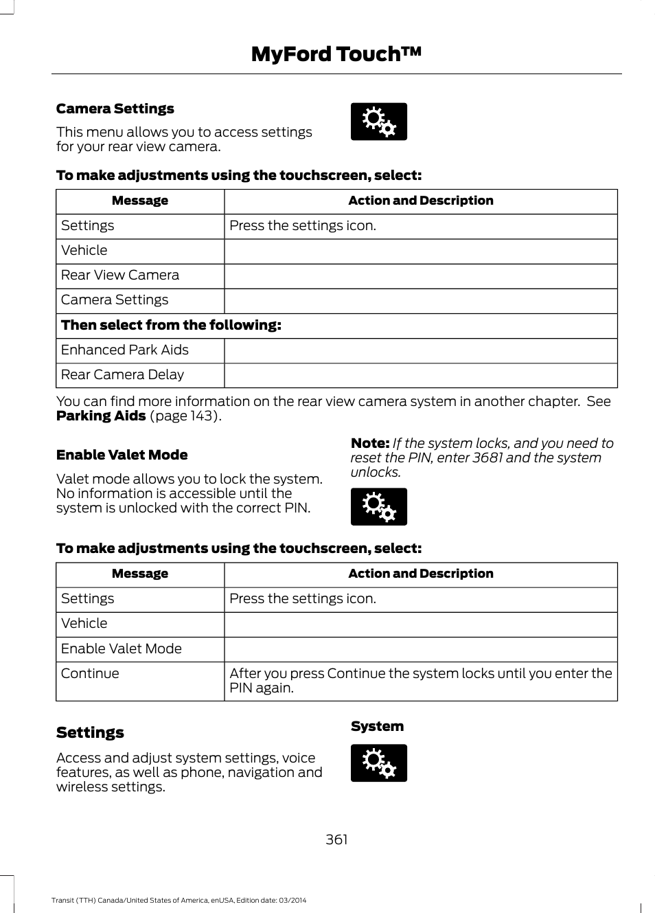 Myford touch | FORD 2015 Transit v.1 User Manual | Page 364 / 461