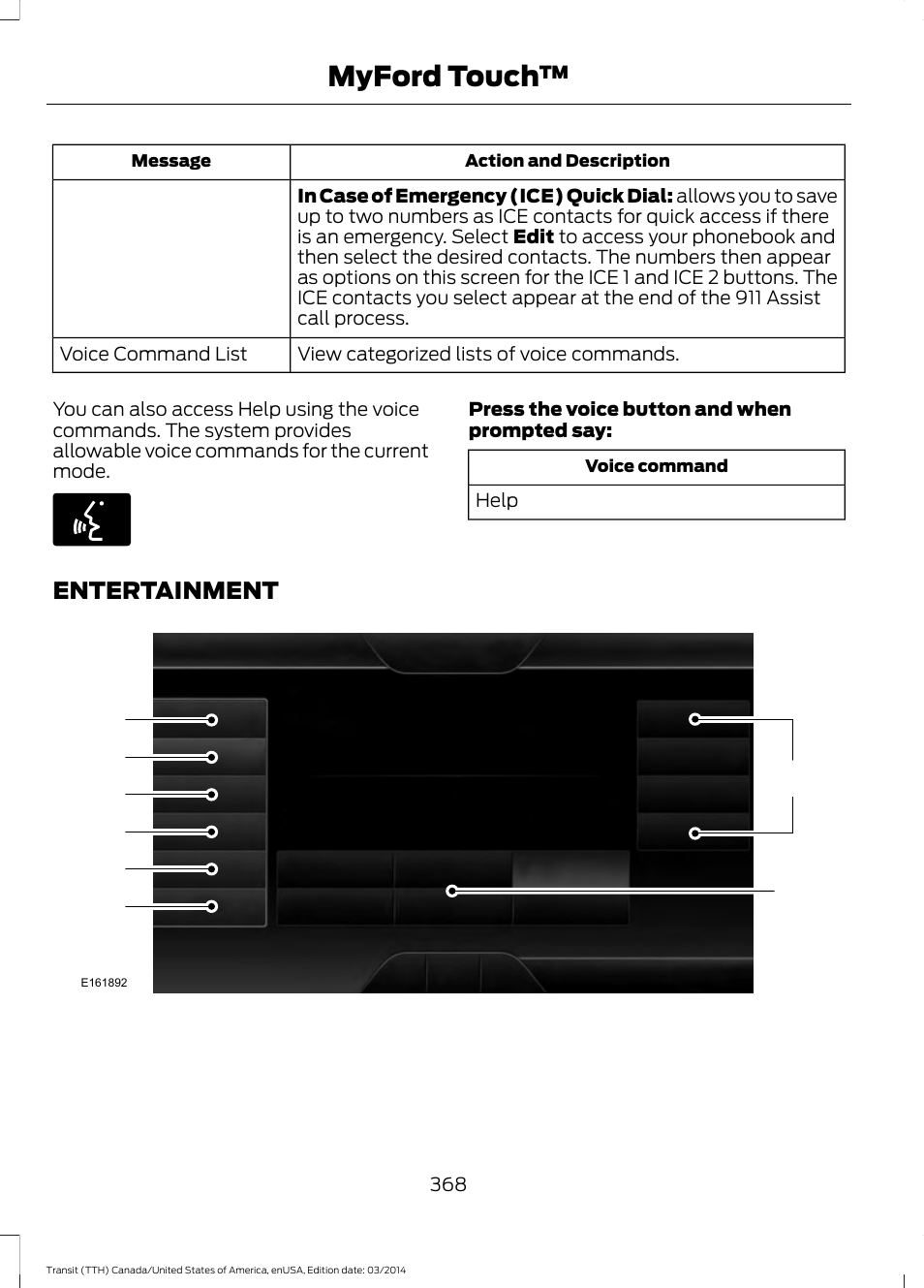 Entertainment, Myford touch | FORD 2015 Transit v.1 User Manual | Page 371 / 461