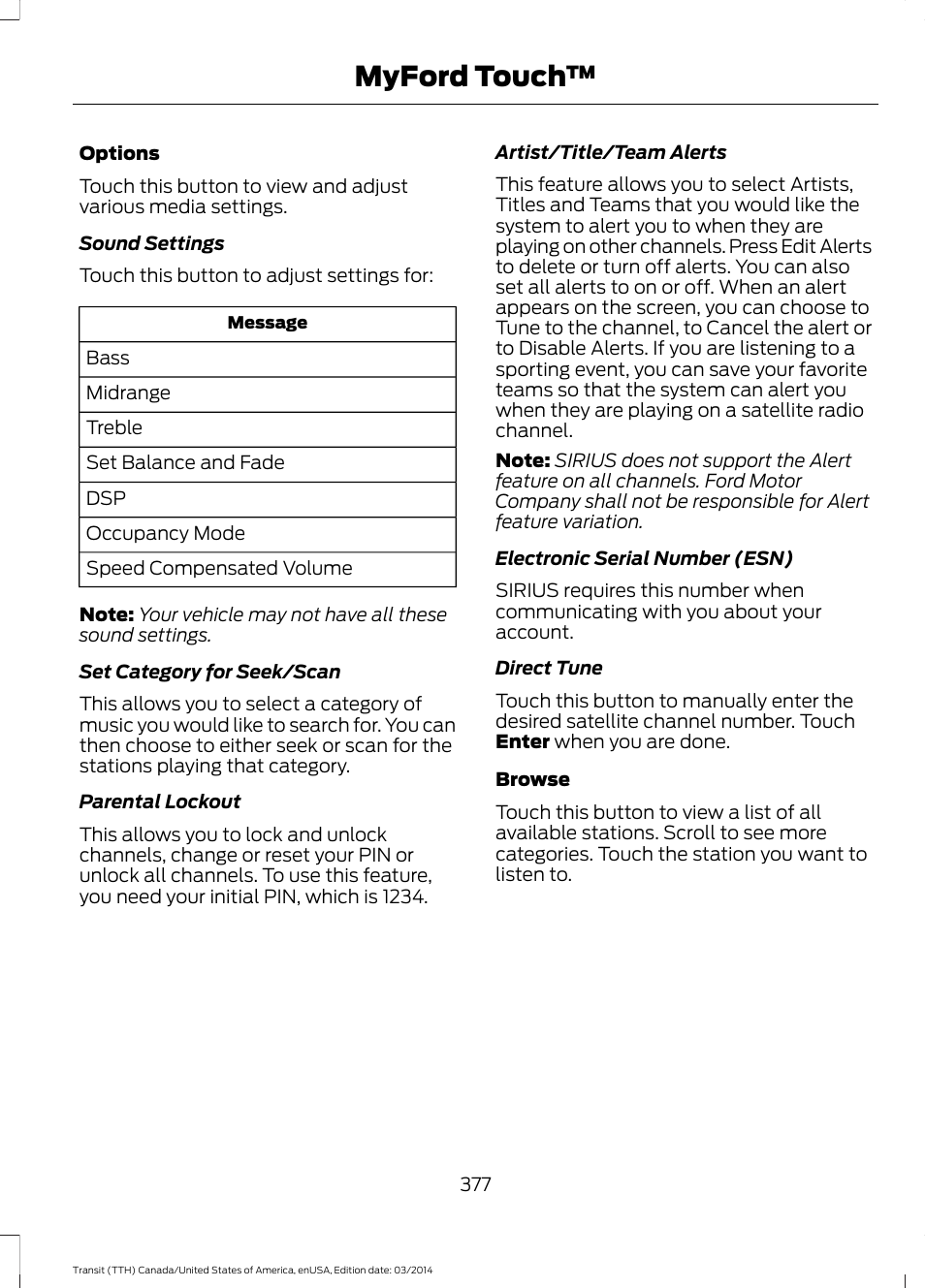 Myford touch | FORD 2015 Transit v.1 User Manual | Page 380 / 461