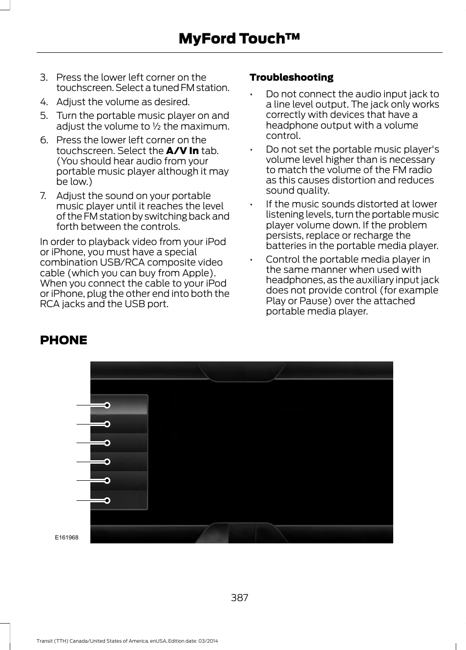 Phone, Myford touch | FORD 2015 Transit v.1 User Manual | Page 390 / 461