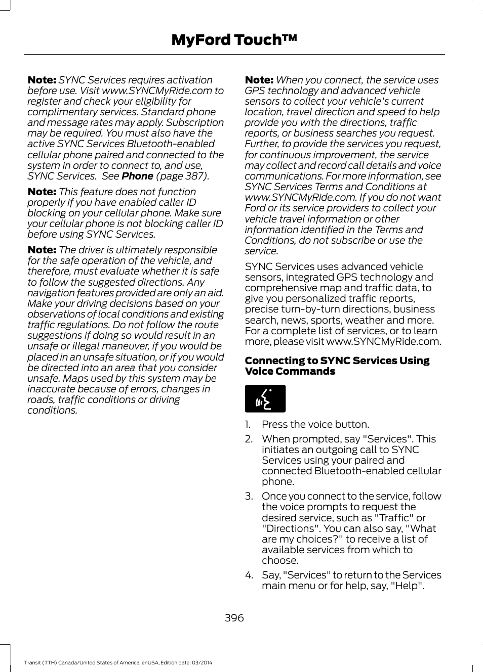 Myford touch | FORD 2015 Transit v.1 User Manual | Page 399 / 461