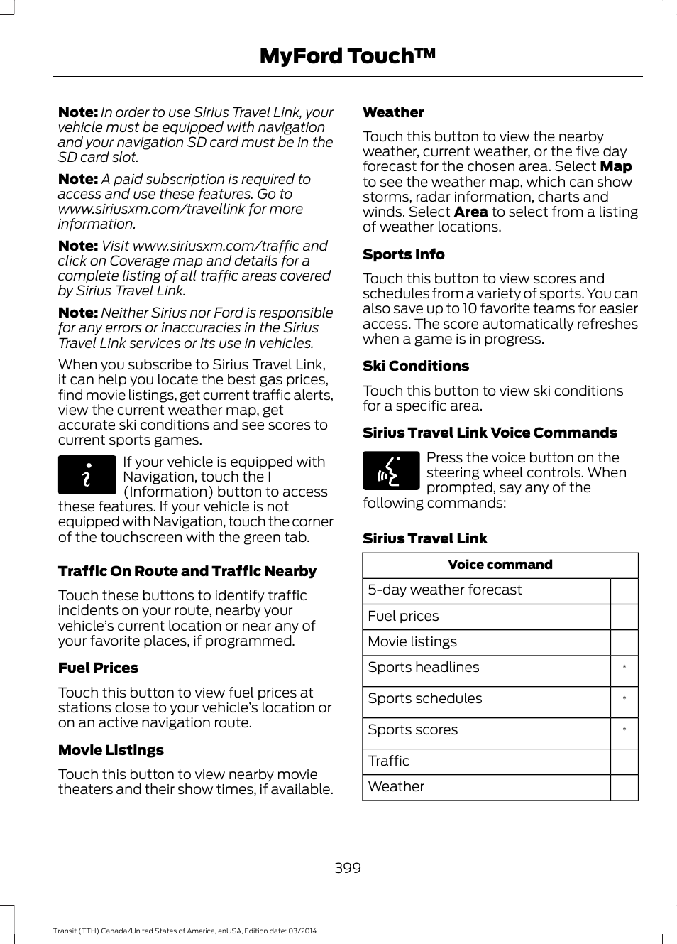 Myford touch | FORD 2015 Transit v.1 User Manual | Page 402 / 461