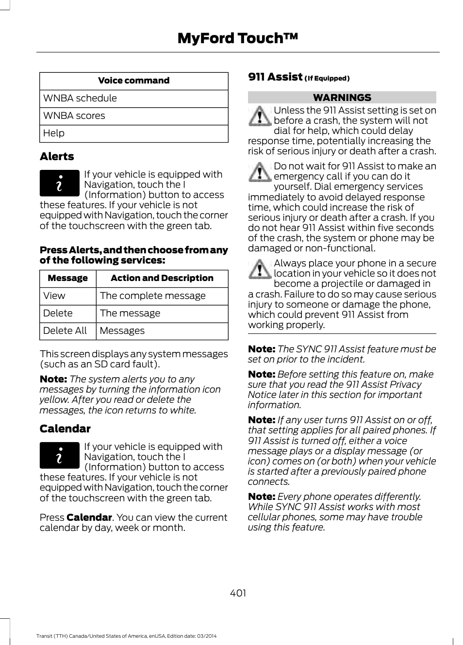 Myford touch | FORD 2015 Transit v.1 User Manual | Page 404 / 461