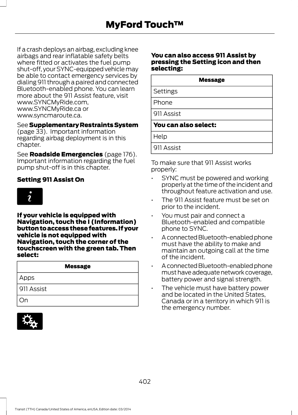 Myford touch | FORD 2015 Transit v.1 User Manual | Page 405 / 461