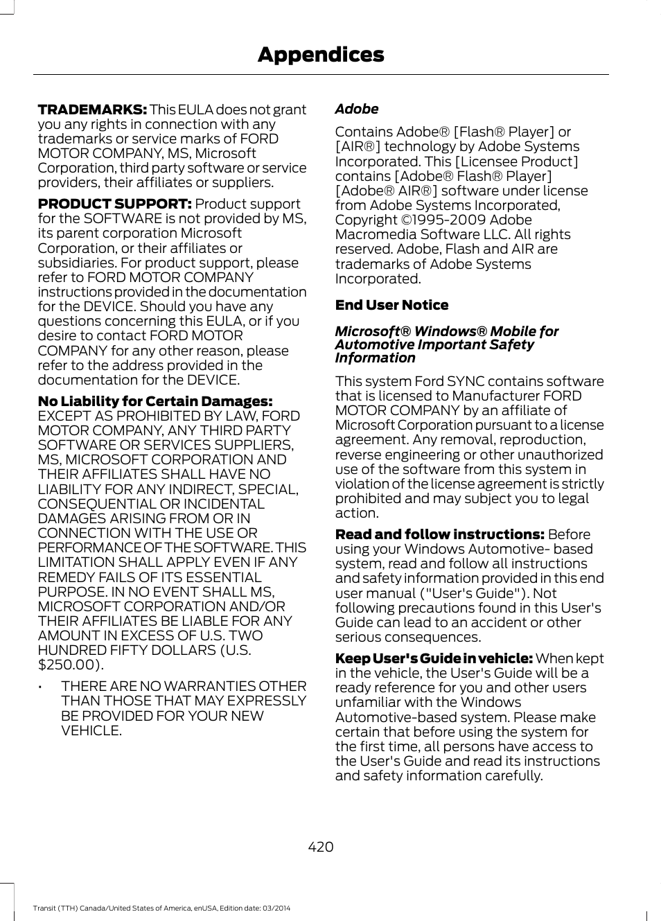 Appendices | FORD 2015 Transit v.1 User Manual | Page 423 / 461