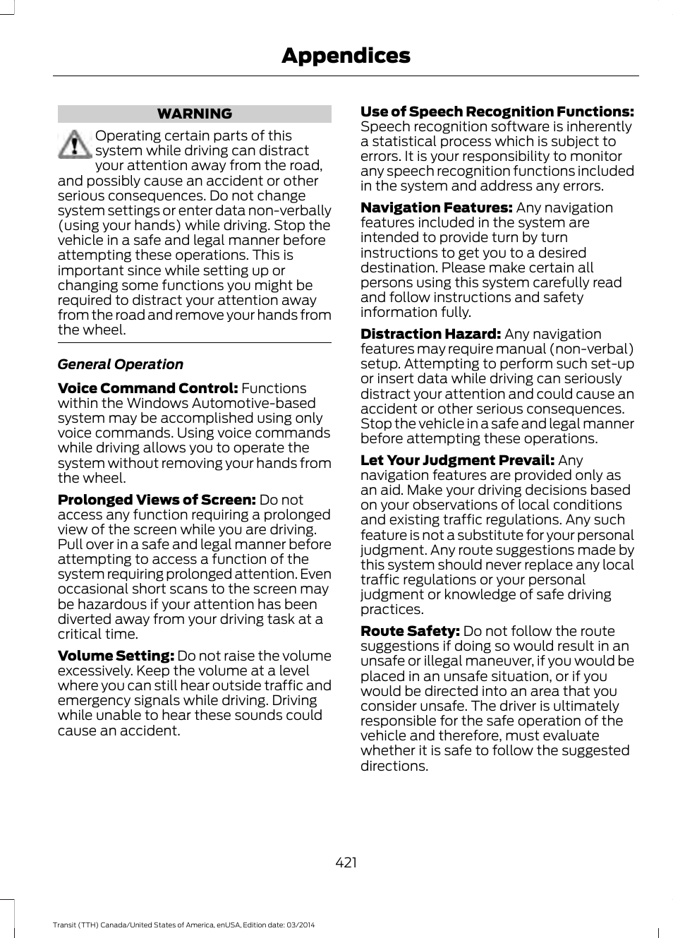 Appendices | FORD 2015 Transit v.1 User Manual | Page 424 / 461