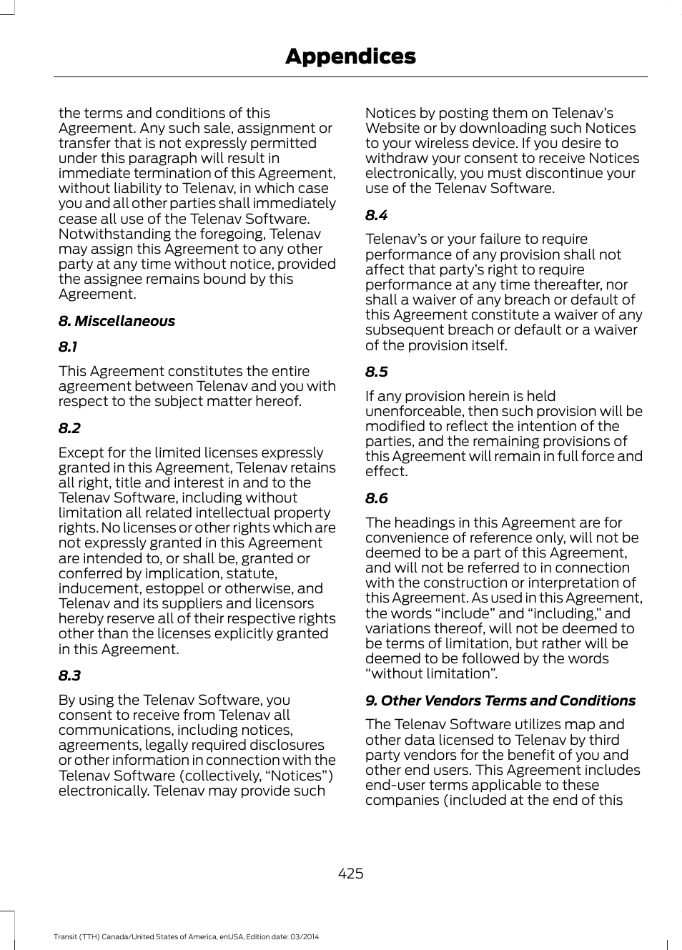 Appendices | FORD 2015 Transit v.1 User Manual | Page 428 / 461
