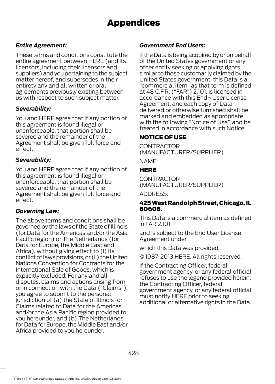 Appendices | FORD 2015 Transit v.1 User Manual | Page 431 / 461