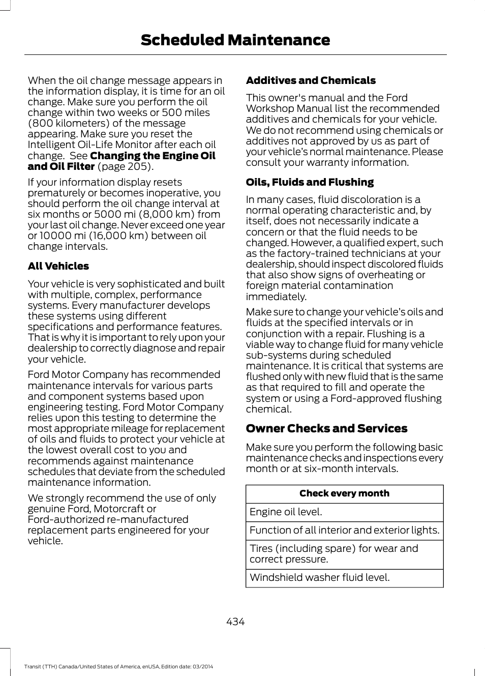 Scheduled maintenance | FORD 2015 Transit v.1 User Manual | Page 437 / 461