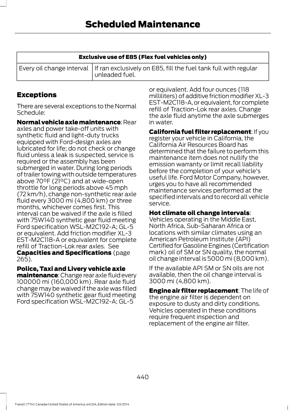 Scheduled maintenance | FORD 2015 Transit v.1 User Manual | Page 443 / 461