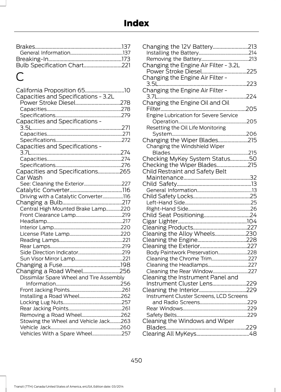 Index | FORD 2015 Transit v.1 User Manual | Page 453 / 461