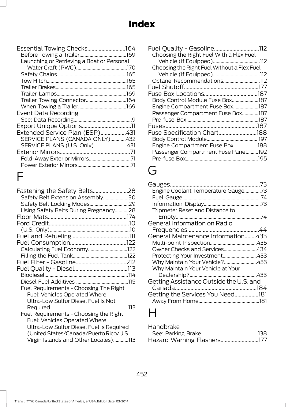 Index | FORD 2015 Transit v.1 User Manual | Page 455 / 461