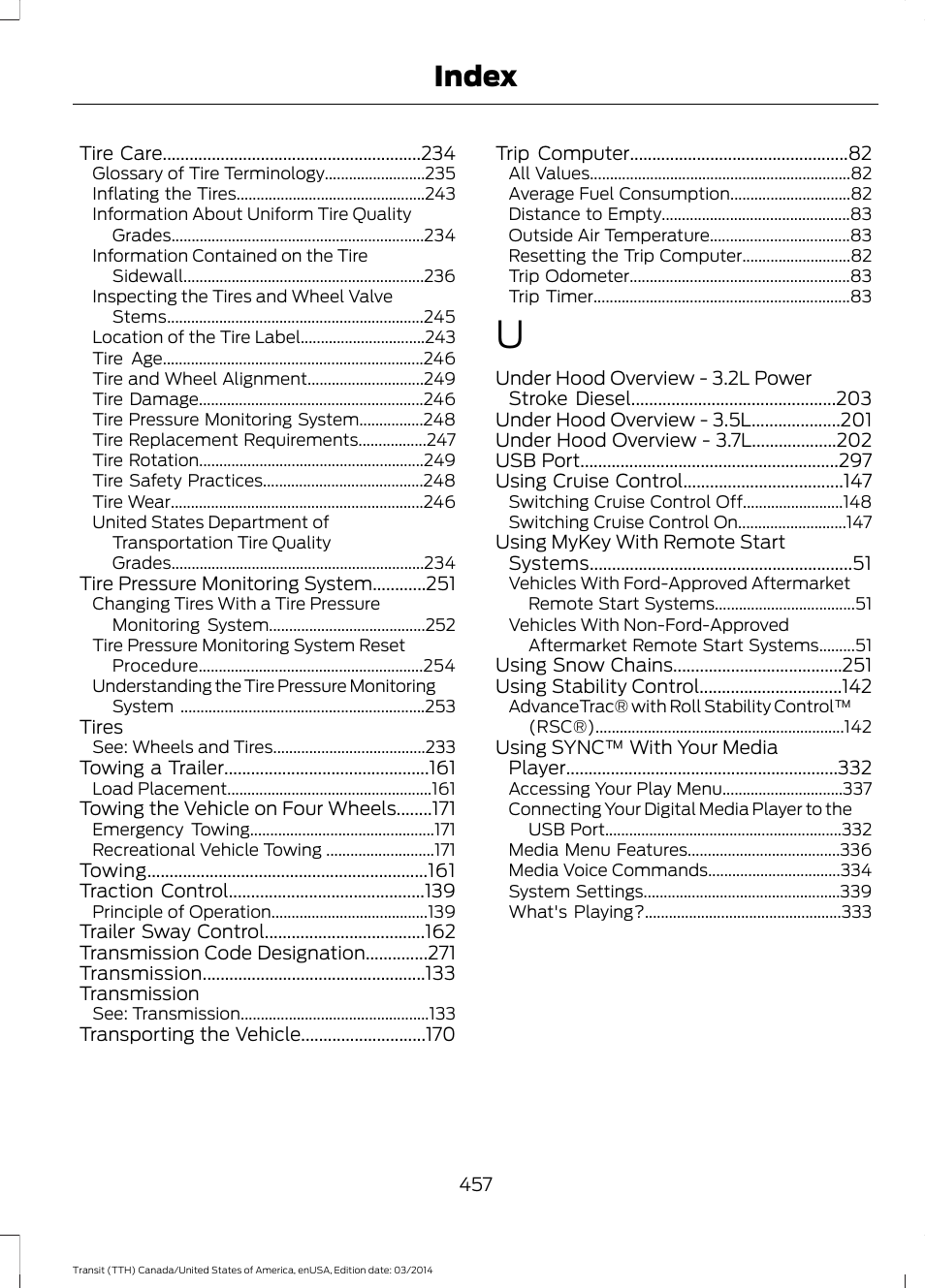 Index | FORD 2015 Transit v.1 User Manual | Page 460 / 461