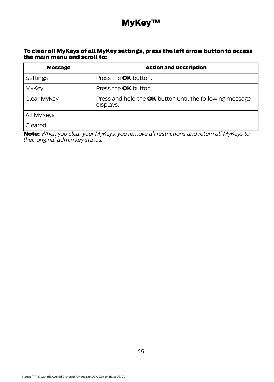 Mykey | FORD 2015 Transit v.1 User Manual | Page 52 / 461