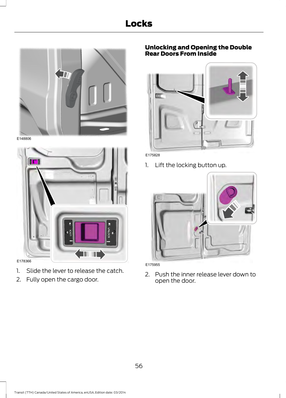 Locks | FORD 2015 Transit v.1 User Manual | Page 59 / 461