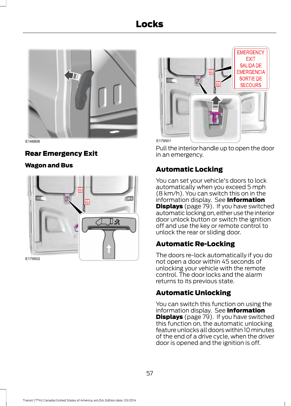 Locks | FORD 2015 Transit v.1 User Manual | Page 60 / 461