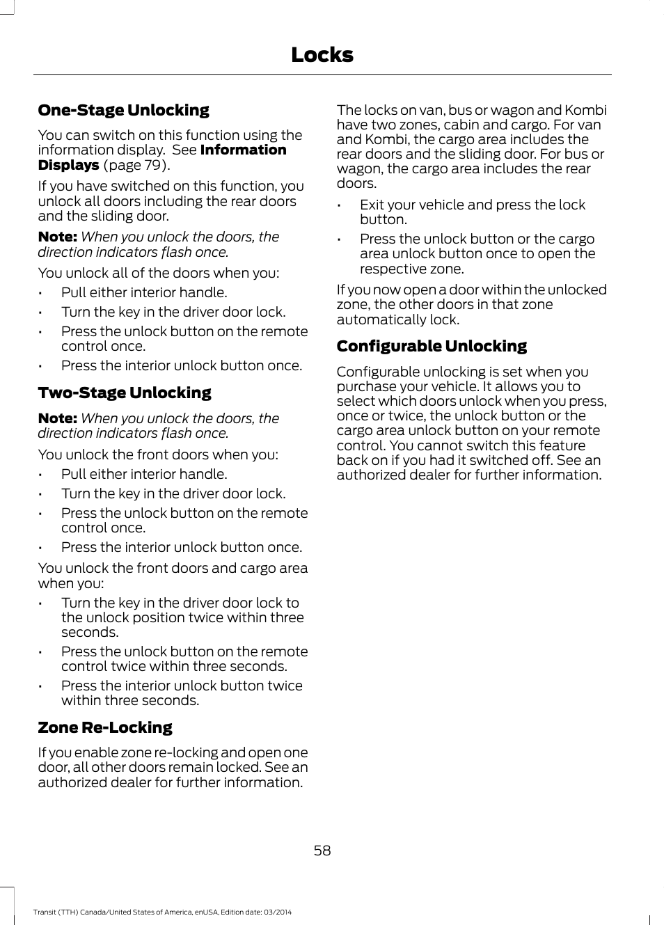 Locks | FORD 2015 Transit v.1 User Manual | Page 61 / 461