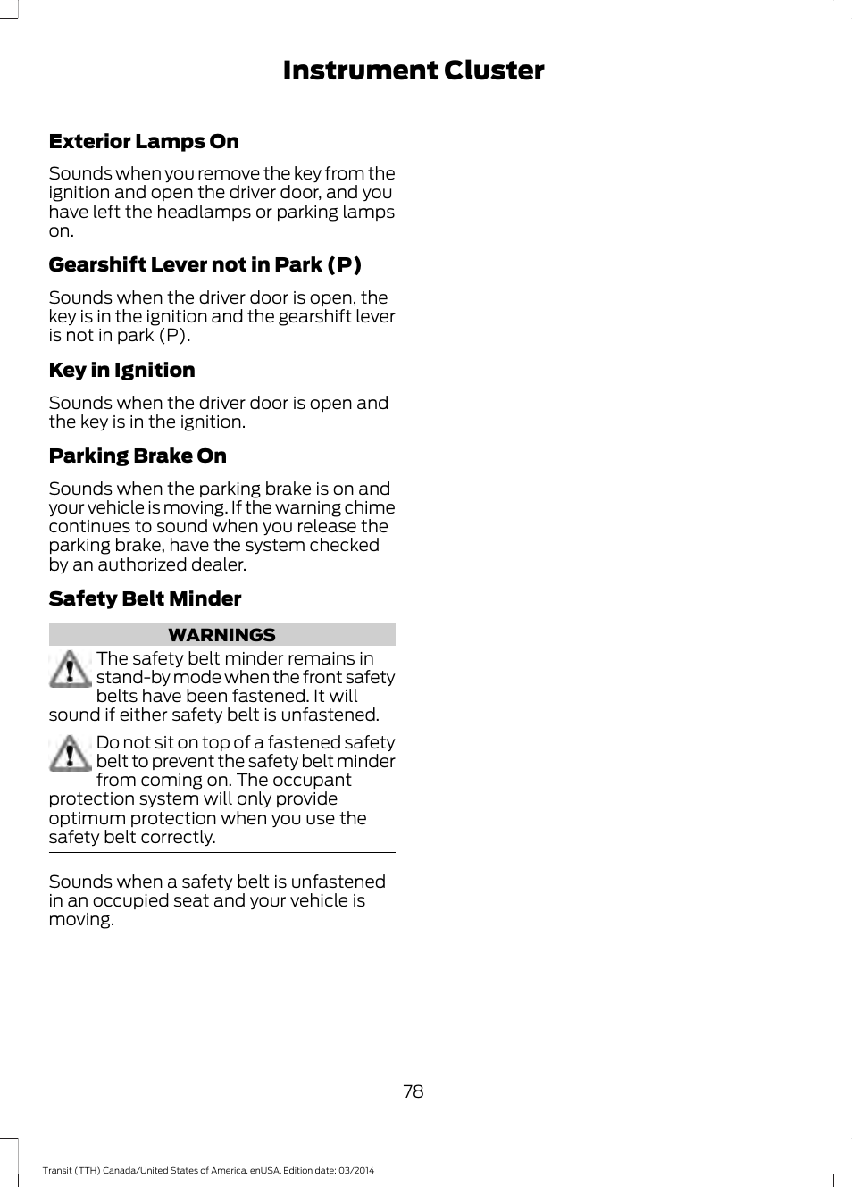 Instrument cluster | FORD 2015 Transit v.1 User Manual | Page 81 / 461