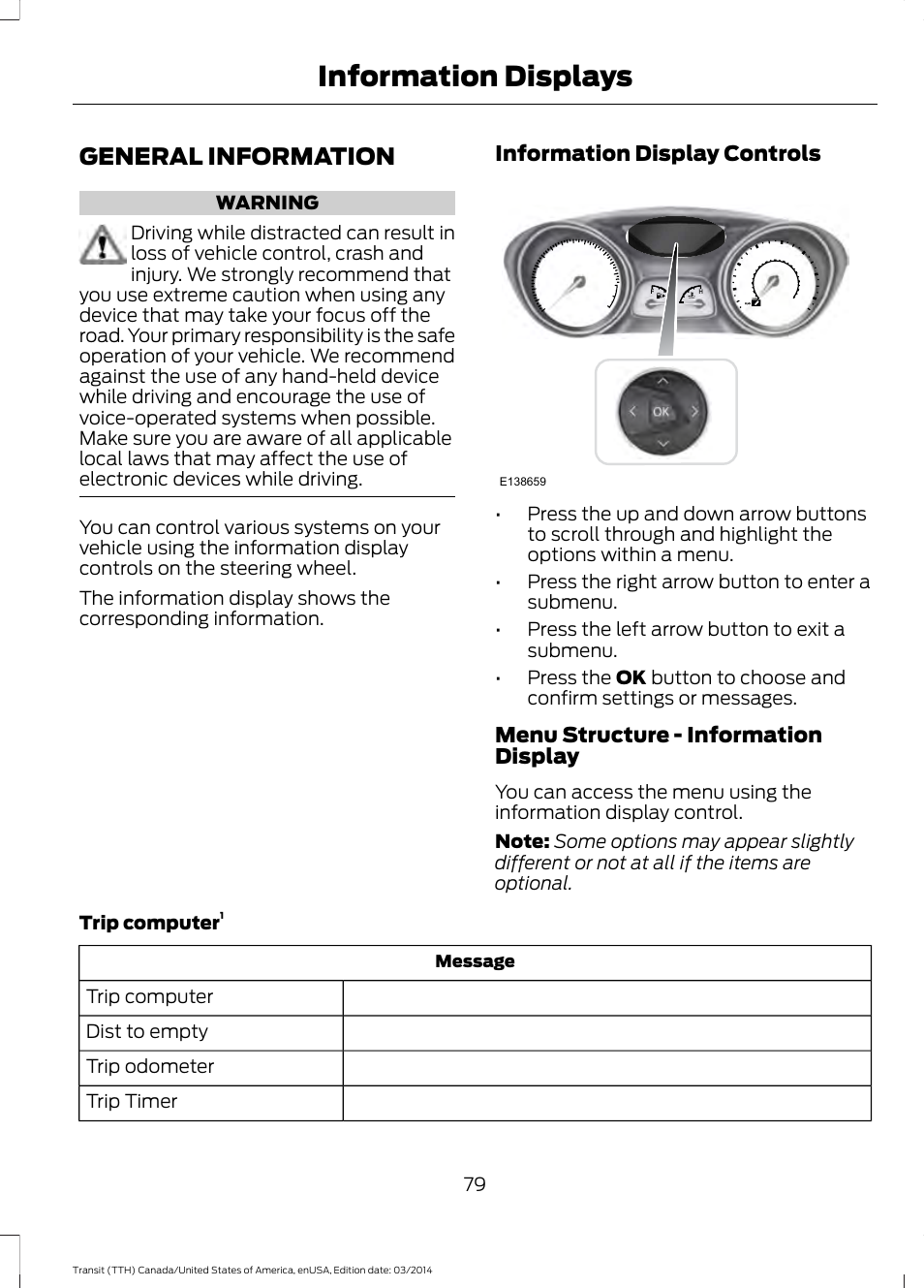 Information displays, General information | FORD 2015 Transit v.1 User Manual | Page 82 / 461