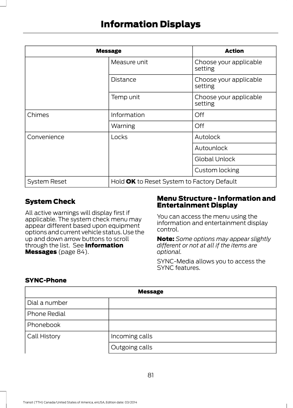 Information displays | FORD 2015 Transit v.1 User Manual | Page 84 / 461