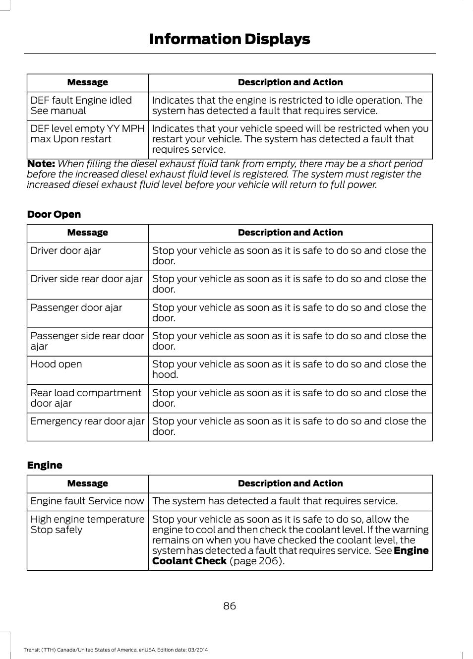 Information displays | FORD 2015 Transit v.1 User Manual | Page 89 / 461
