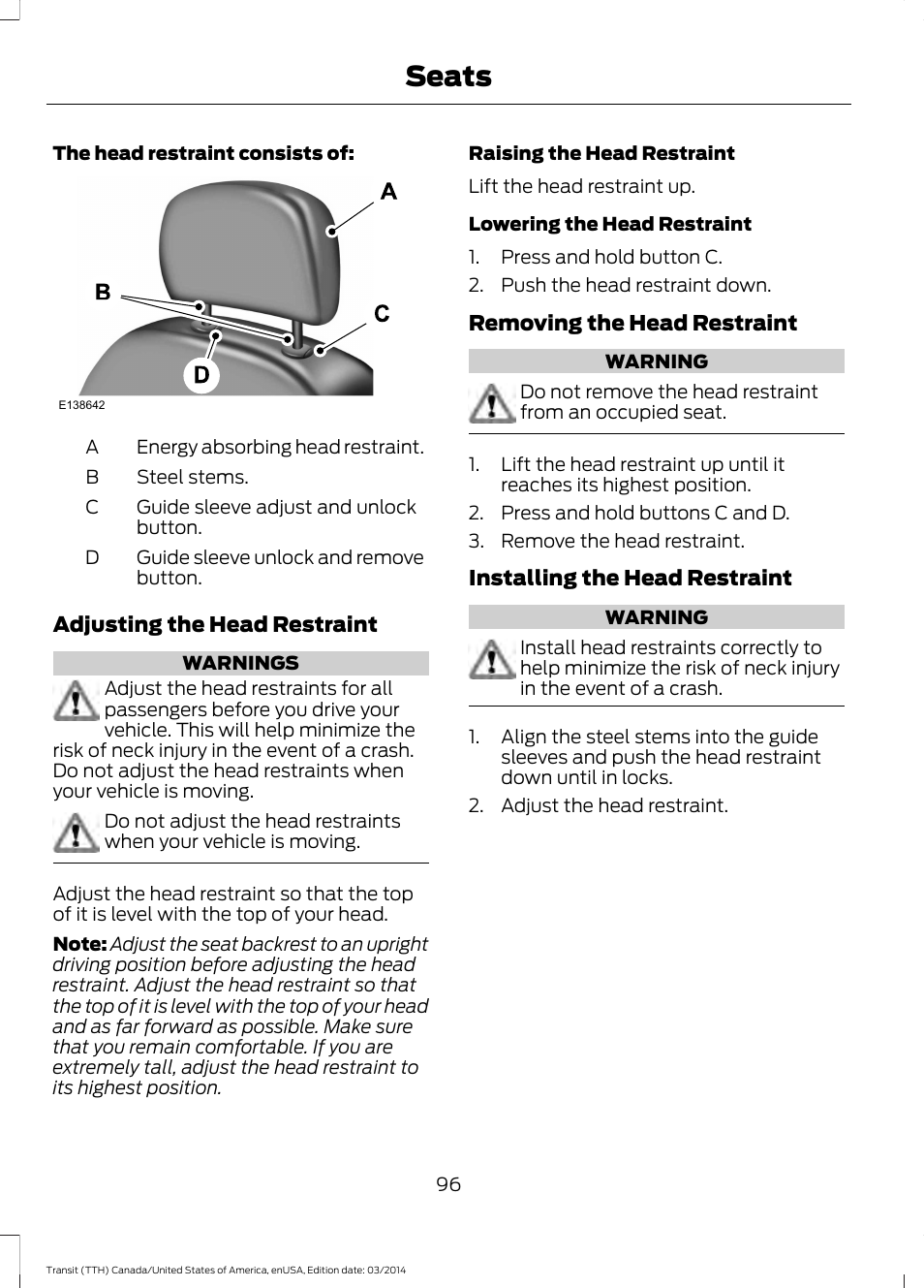 Seats | FORD 2015 Transit v.1 User Manual | Page 99 / 461