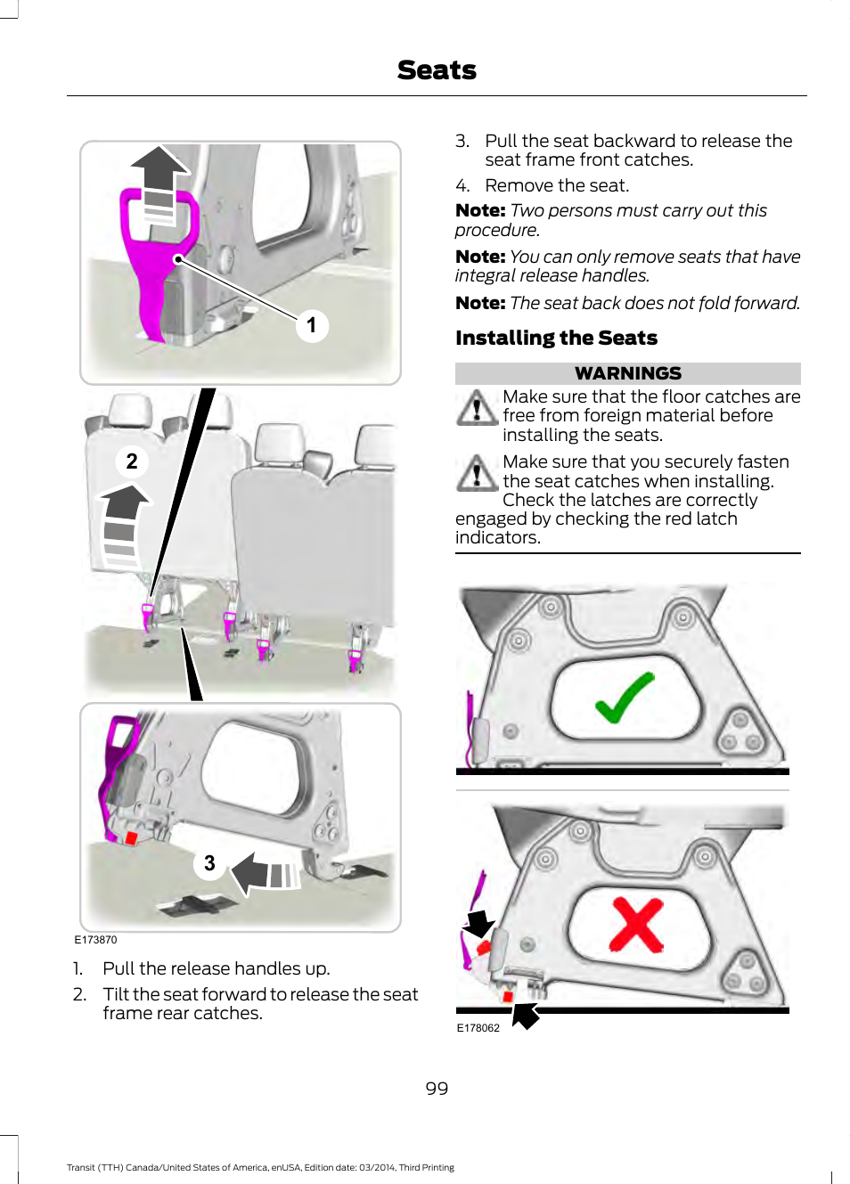 Seats | FORD 2015 Transit v.2 User Manual | Page 102 / 467