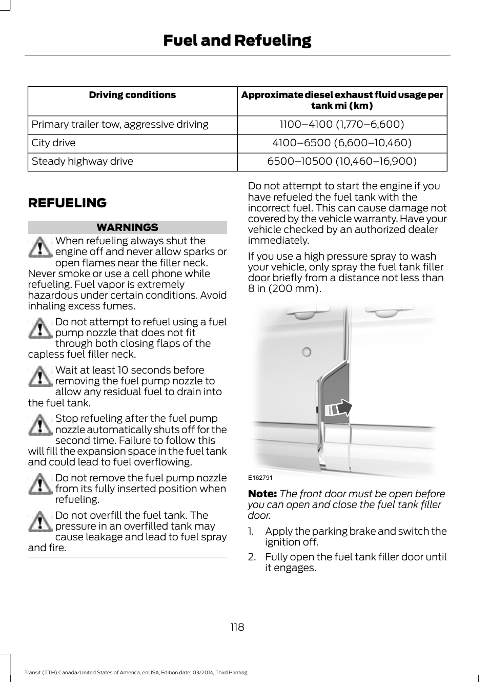 Refueling, Fuel and refueling | FORD 2015 Transit v.2 User Manual | Page 121 / 467