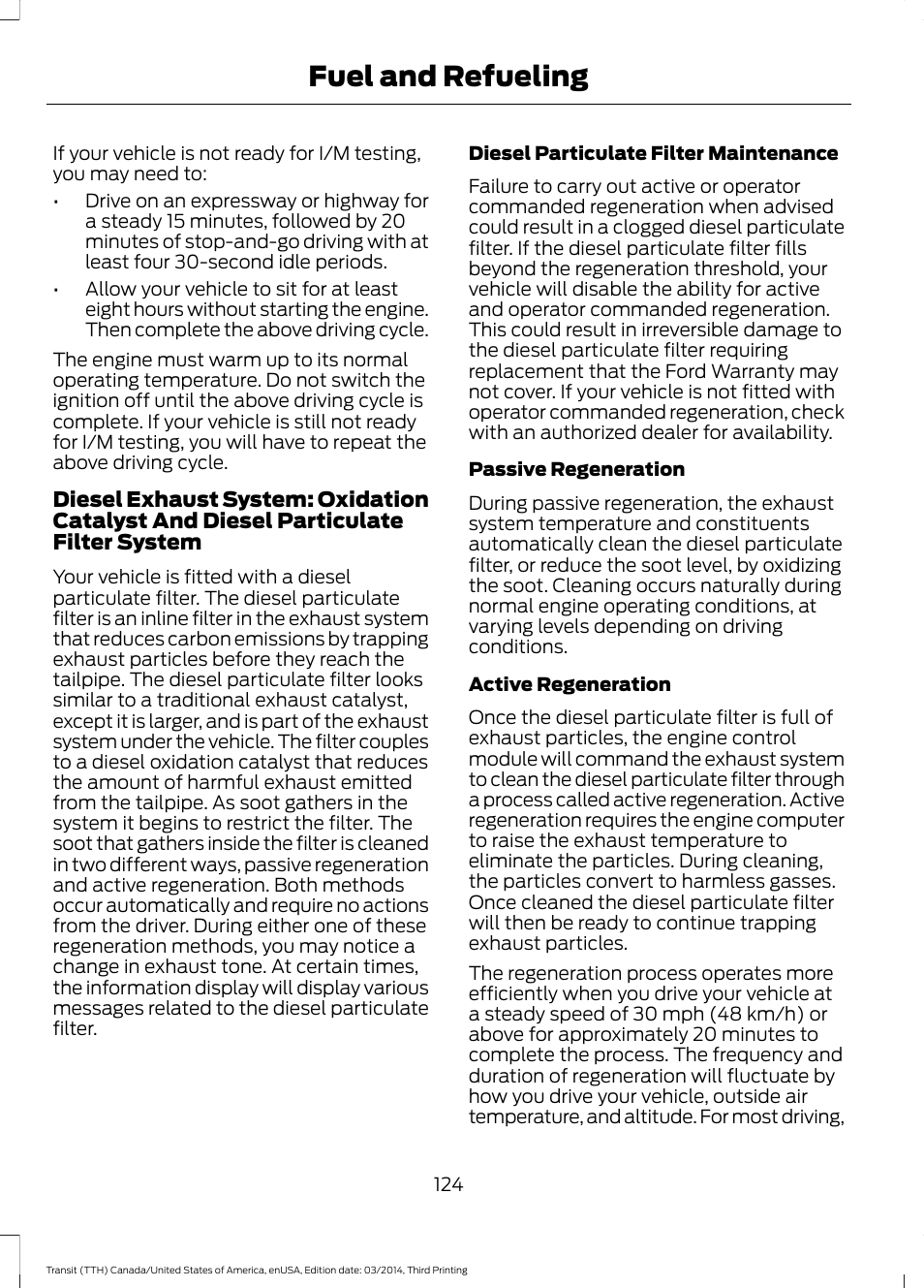 Fuel and refueling | FORD 2015 Transit v.2 User Manual | Page 127 / 467