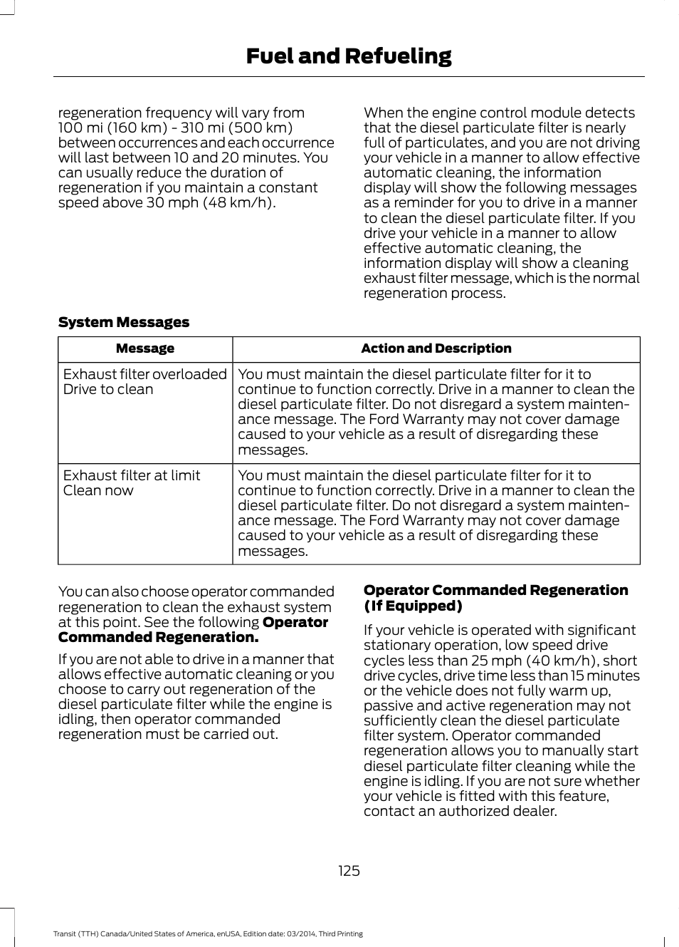 Fuel and refueling | FORD 2015 Transit v.2 User Manual | Page 128 / 467