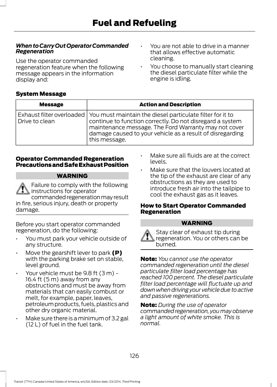 Fuel and refueling | FORD 2015 Transit v.2 User Manual | Page 129 / 467