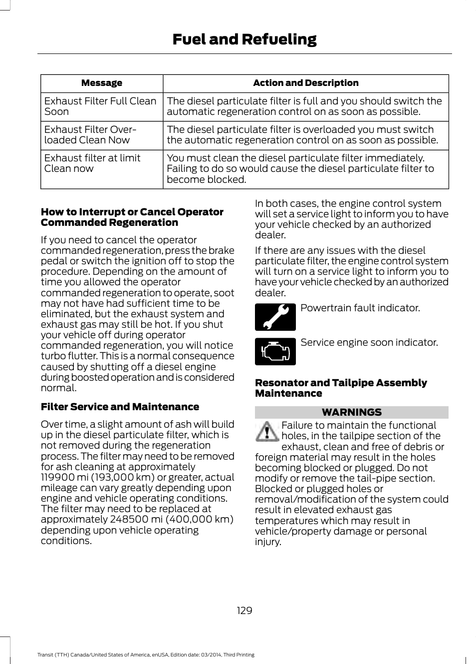 Fuel and refueling | FORD 2015 Transit v.2 User Manual | Page 132 / 467