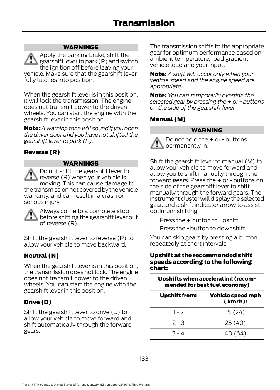 Transmission | FORD 2015 Transit v.2 User Manual | Page 136 / 467