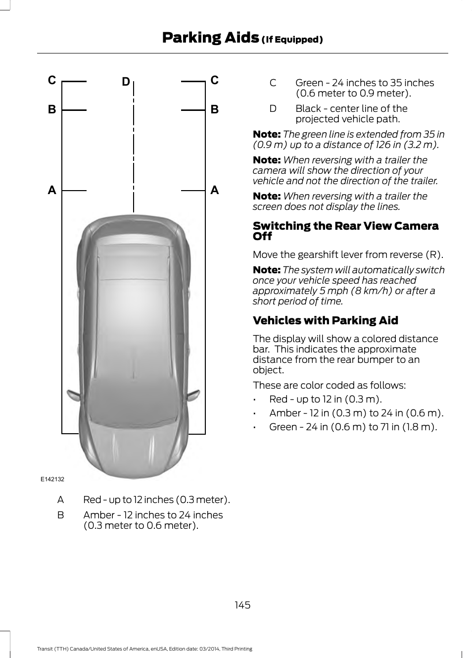 Parking aids | FORD 2015 Transit v.2 User Manual | Page 148 / 467