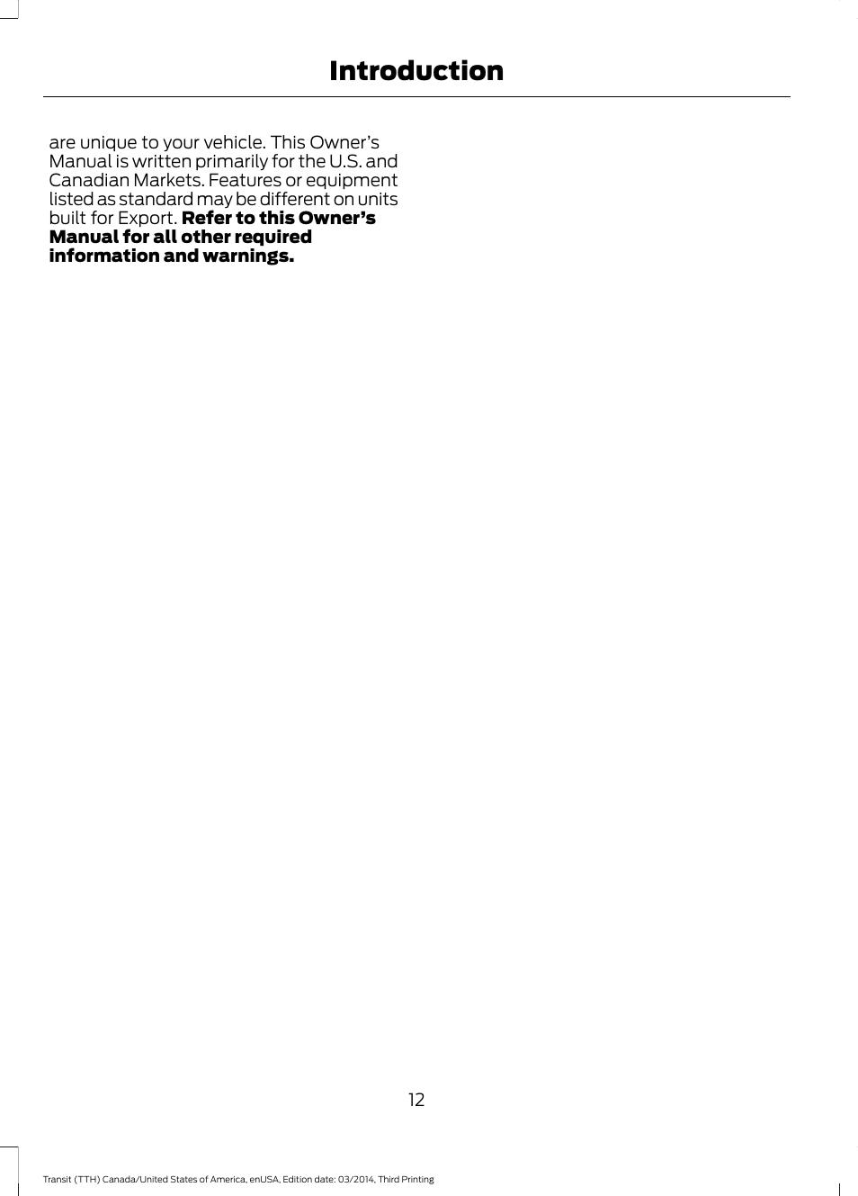Introduction | FORD 2015 Transit v.2 User Manual | Page 15 / 467