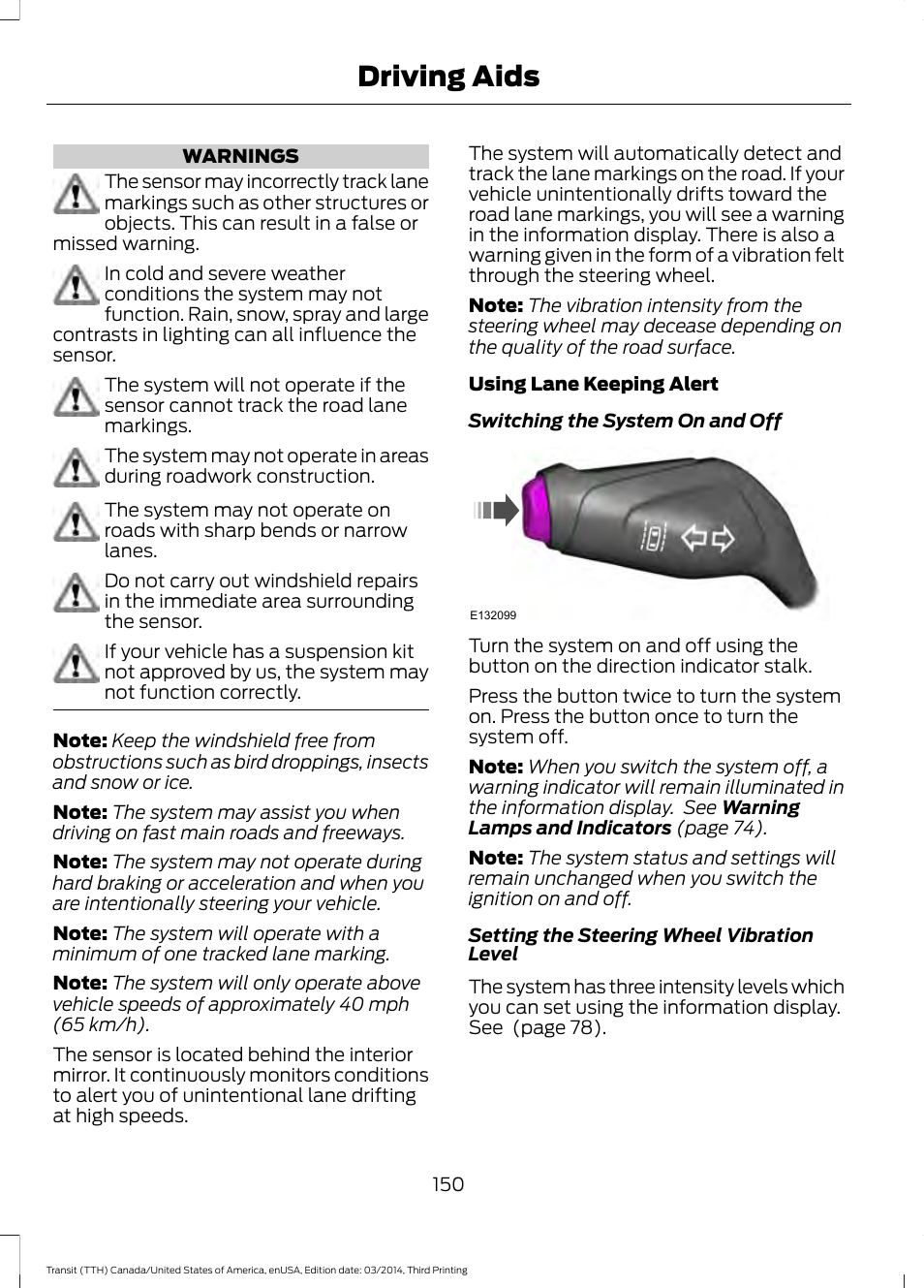 Driving aids | FORD 2015 Transit v.2 User Manual | Page 153 / 467